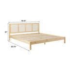 Cadre de lit King size Boho en rotin et bois massif avec tête de lit