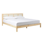 Cadre de lit King size Boho en rotin et bois massif avec tête de lit