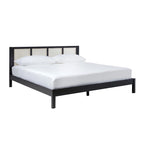 Cadre de lit King size Boho en rotin et bois massif avec tête de lit