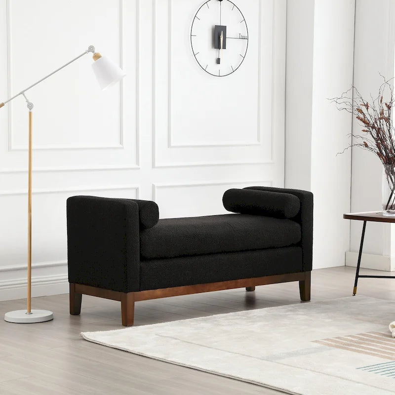 Banc capitonné élégant de 53,5 po, pouf avec pieds en bois et traversins pour pied de lit, chambre à coucher, salon, entrée.