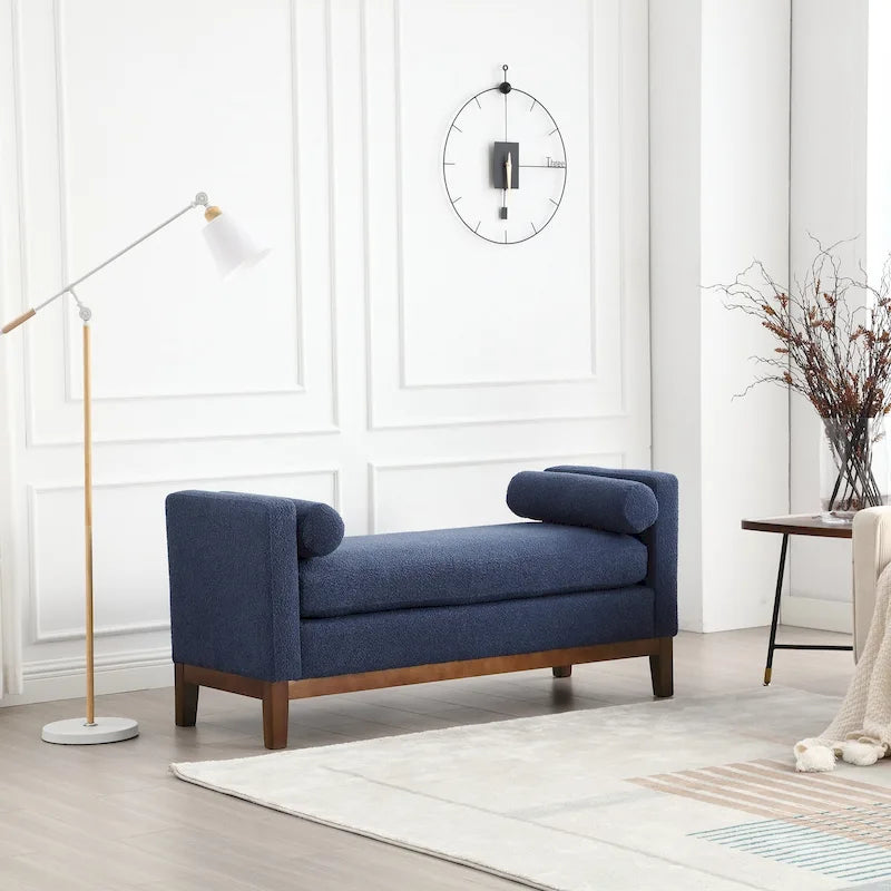 Banc capitonné élégant de 53,5 po, pouf avec pieds en bois et traversins pour pied de lit, chambre à coucher, salon, entrée.