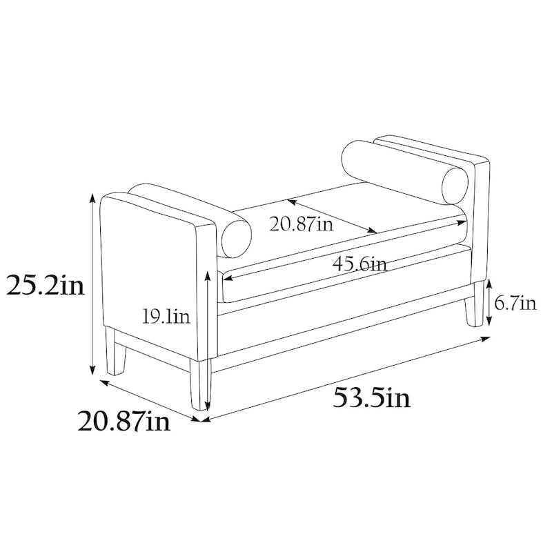 Banc capitonné élégant de 53,5 po, pouf avec pieds en bois et traversins pour pied de lit, chambre à coucher, salon, entrée.