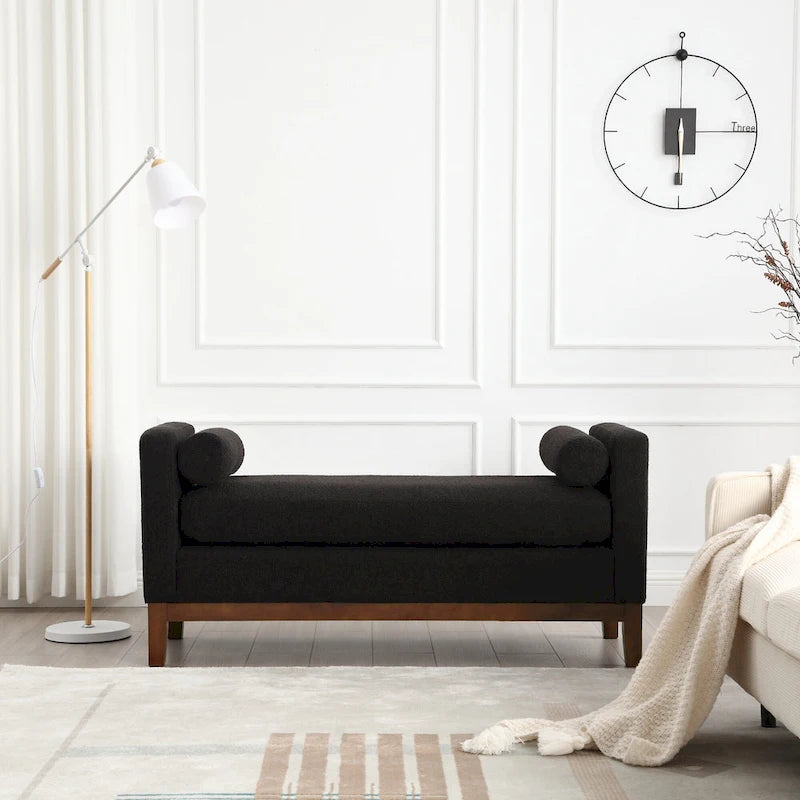 Banc capitonné élégant de 53,5 po, pouf avec pieds en bois et traversins pour pied de lit, chambre à coucher, salon, entrée.