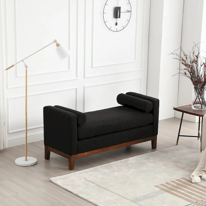 Banc capitonné élégant de 53,5 po, pouf avec pieds en bois et traversins pour pied de lit, chambre à coucher, salon, entrée.