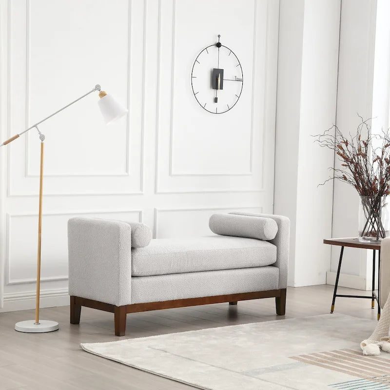 Banc capitonné élégant de 53,5 po, pouf avec pieds en bois et traversins pour pied de lit, chambre à coucher, salon, entrée.