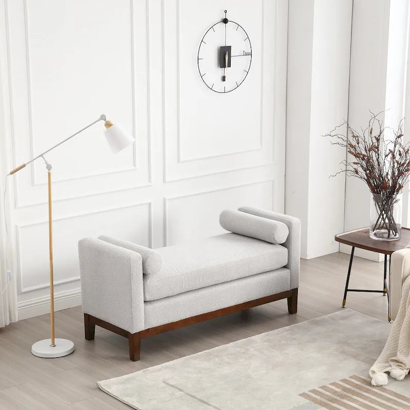Banc capitonné élégant de 53,5 po, pouf avec pieds en bois et traversins pour pied de lit, chambre à coucher, salon, entrée.