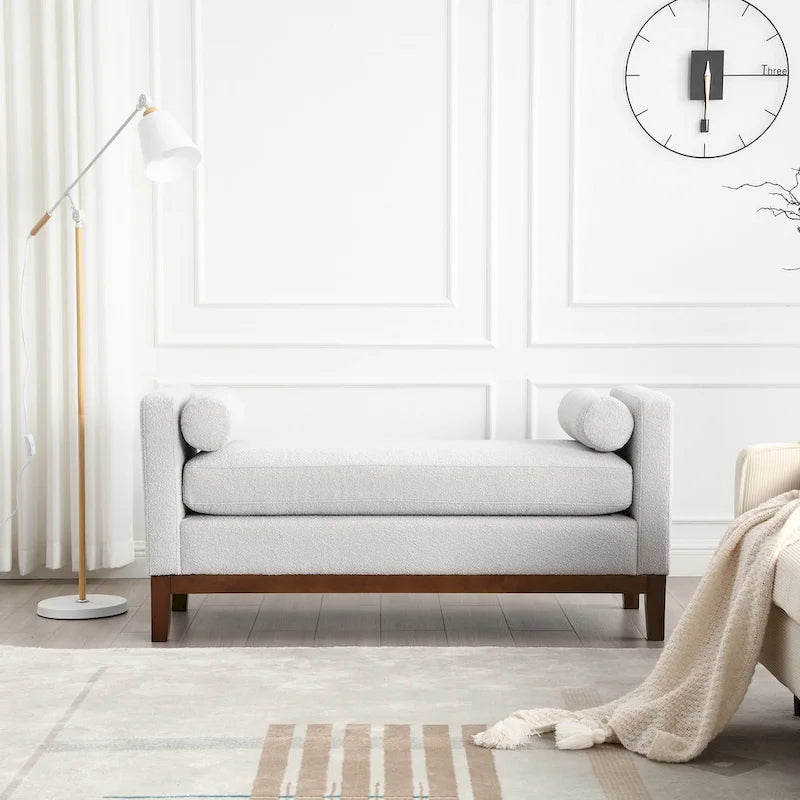 Banc capitonné élégant de 53,5 po, pouf avec pieds en bois et traversins pour pied de lit, chambre à coucher, salon, entrée.