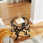 Ensemble de 3 tables basses avec surface en verre trempé, table basse ronde et table d'appoint avec construction robuste pour le salon