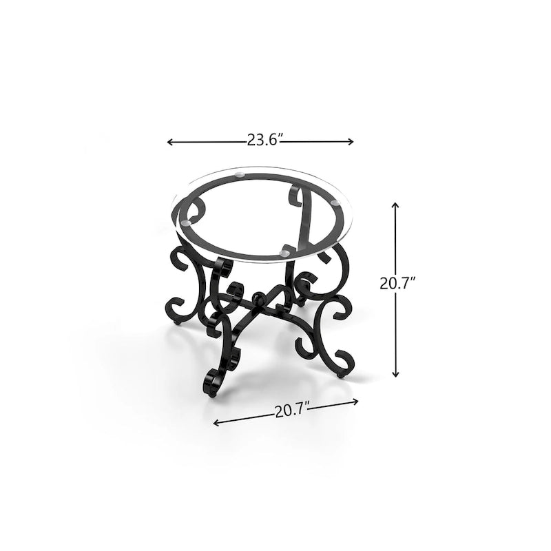 Ensemble de 3 tables basses avec surface en verre trempé, table basse ronde et table d'appoint avec construction robuste pour le salon