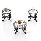 Ensemble de 3 tables basses avec surface en verre trempé, table basse ronde et table d'appoint avec construction robuste pour le salon