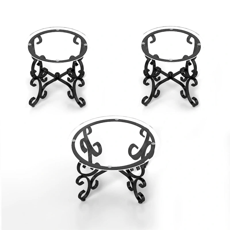 Ensemble de 3 tables basses avec surface en verre trempé, table basse ronde et table d'appoint avec construction robuste pour le salon