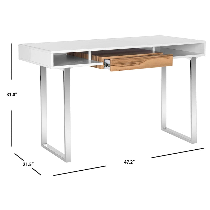 Bureau d'ordinateur Bettyjane moderne blanc/chrome