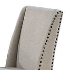 Lot de 2 chaises de salle à manger Alex, dossier à oreilles, bois marron clouté, beige