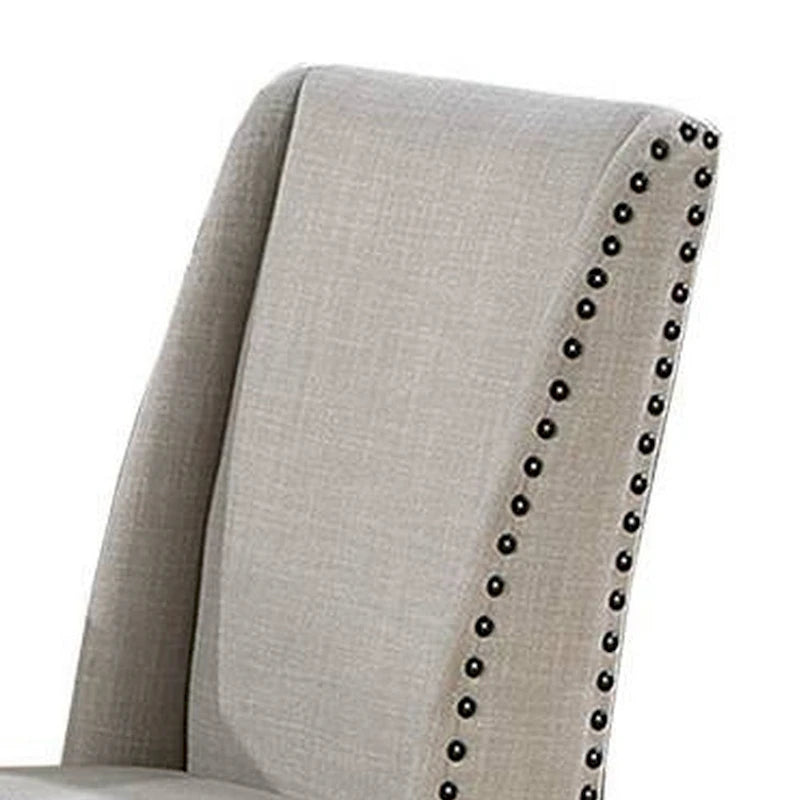 Lot de 2 chaises de salle à manger Alex, dossier à oreilles, bois marron clouté, beige