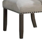 Lot de 2 chaises de salle à manger Alex, dossier à oreilles, bois marron clouté, beige