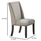 Lot de 2 chaises de salle à manger Alex, dossier à oreilles, bois marron clouté, beige