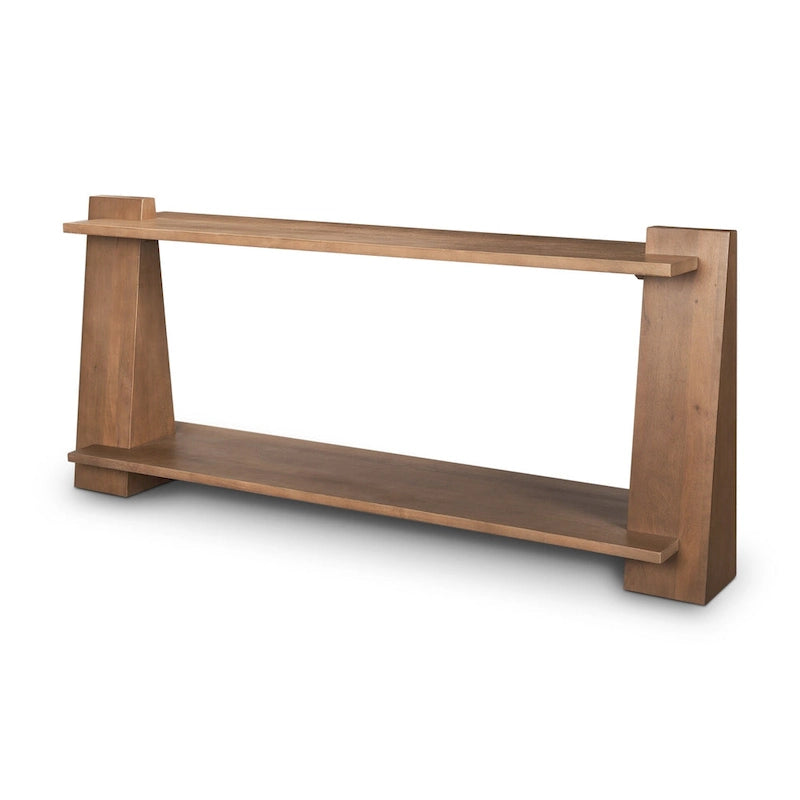 Console en bois massif brun de 67 po avec étagère - 67 po x 30 po x 15,5 po