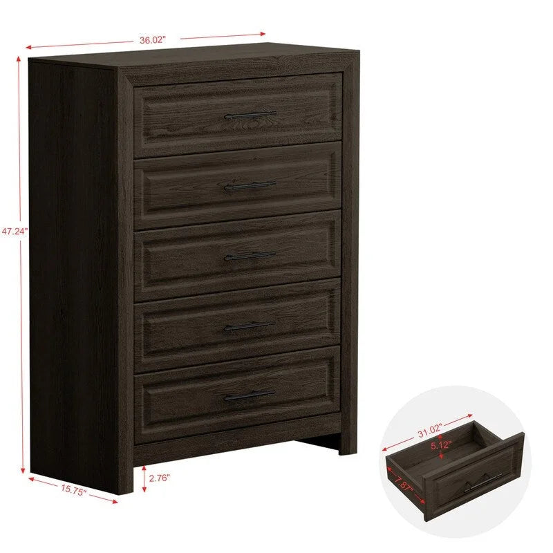 Commode élégante à 5 tiroirs en MDF avec finition aspect bois