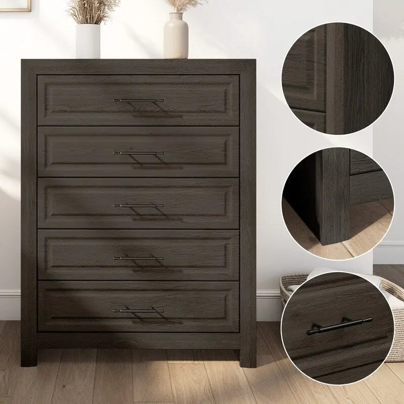 Commode élégante à 5 tiroirs en MDF avec finition aspect bois