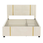 Lit plateforme Queen en velours avec 2 tiroirs, port USB et veilleuse