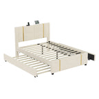 Lit plateforme Queen en velours avec 2 tiroirs, port USB et veilleuse