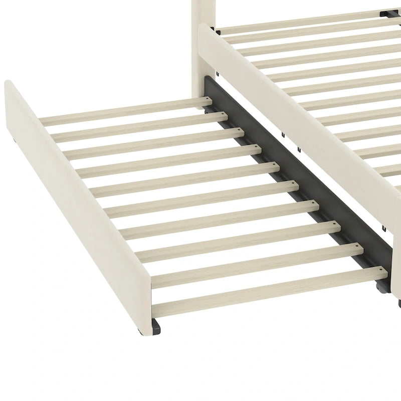 Lit plateforme Queen en velours avec 2 tiroirs, port USB et veilleuse