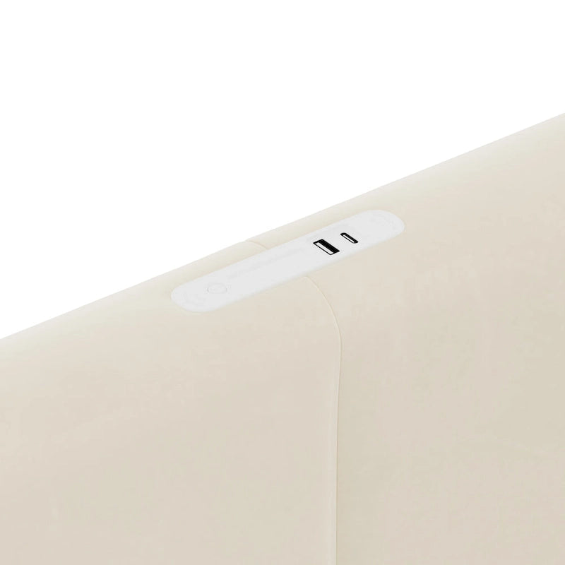 Lit plateforme Queen en velours avec 2 tiroirs, port USB et veilleuse