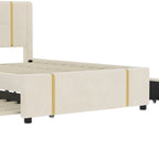 Lit plateforme Queen en velours avec 2 tiroirs, port USB et veilleuse