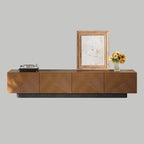 Meuble TV moderne du milieu du siècle de 78,74 po, avec placage en bois massif brun, console média avec 4 armoires