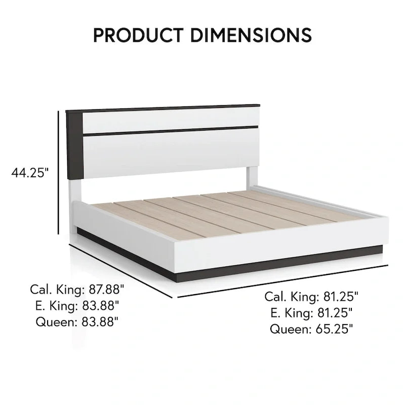 Ensemble Conjira moderne 2 pièces lit plateforme en bois blanc et table de chevet