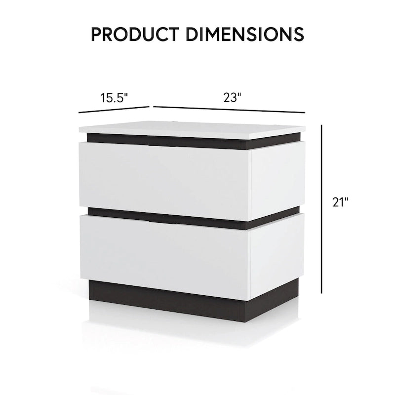 Ensemble Conjira moderne 2 pièces lit plateforme en bois blanc et table de chevet