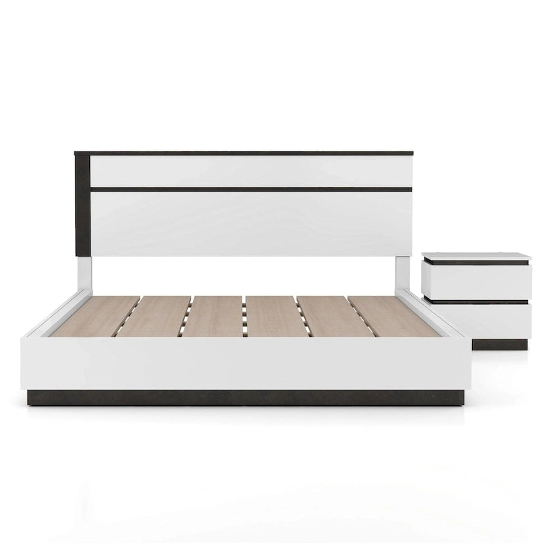 Ensemble Conjira moderne 2 pièces lit plateforme en bois blanc et table de chevet