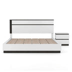 Ensemble Conjira moderne 2 pièces lit plateforme en bois blanc et table de chevet
