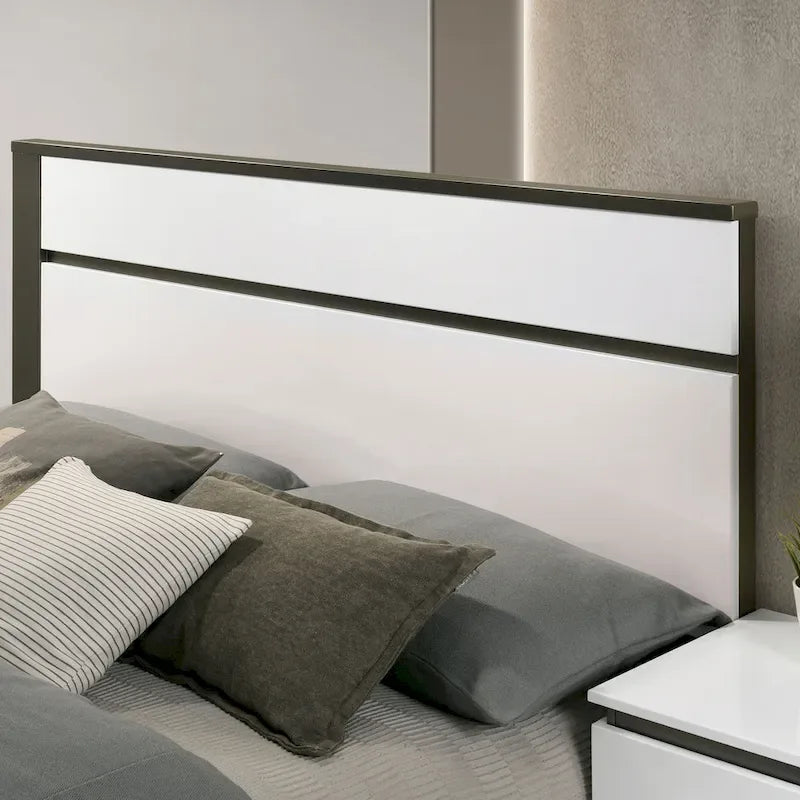 Ensemble Conjira moderne 2 pièces lit plateforme en bois blanc et table de chevet