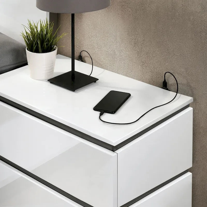 Ensemble Conjira moderne 2 pièces lit plateforme en bois blanc et table de chevet