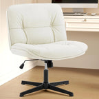 Chaise sans roulettes à pieds croisés, sans accoudoirs, assise large, hauteur réglable, pivotante, en cuir PU épais et rembourré, confortable pour la maison et le bureau