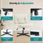 Chaise sans roulettes à pieds croisés, sans accoudoirs, assise large, hauteur réglable, pivotante, en cuir PU épais et rembourré, confortable pour la maison et le bureau