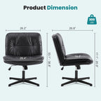 Chaise sans roulettes à pieds croisés, sans accoudoirs, assise large, hauteur réglable, pivotante, en cuir PU épais et rembourré, confortable pour la maison et le bureau
