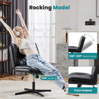 Chaise sans roulettes à pieds croisés, sans accoudoirs, assise large, hauteur réglable, pivotante, en cuir PU épais et rembourré, confortable pour la maison et le bureau