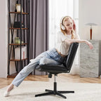 Chaise sans roulettes à pieds croisés, sans accoudoirs, assise large, hauteur réglable, pivotante, en cuir PU épais et rembourré, confortable pour la maison et le bureau