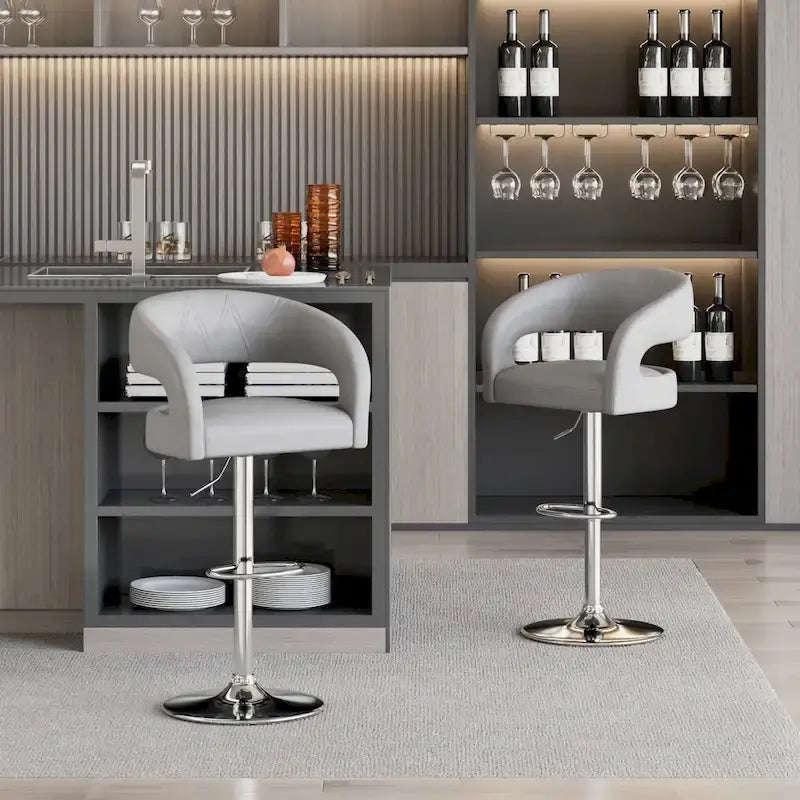 Tabourets de bar à dossier arrondi avec hauteur réglable, tabourets de bar (lot de 4)