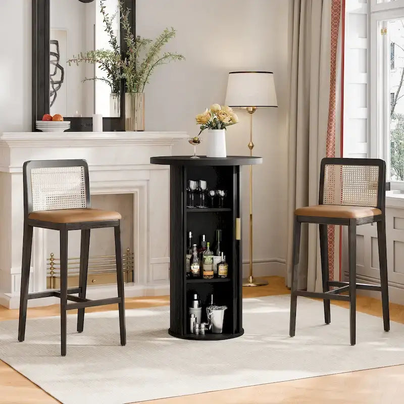 Petite table à manger Tambour avec étagère de rangement à trois niveaux, table de bar ronde haute de 36 pouces - N/A