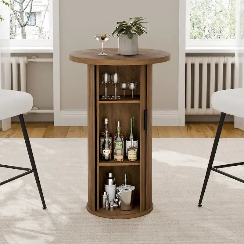 Petite table à manger Tambour avec étagère de rangement à trois niveaux, table de bar ronde haute de 36 pouces - N/A