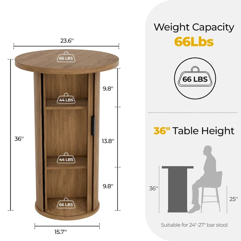 Petite table à manger Tambour avec étagère de rangement à trois niveaux, table de bar ronde haute de 36 pouces - N/A