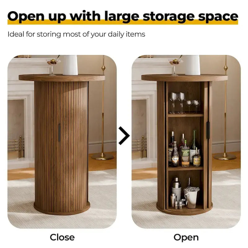 Petite table à manger Tambour avec étagère de rangement à trois niveaux, table de bar ronde haute de 36 pouces - N/A