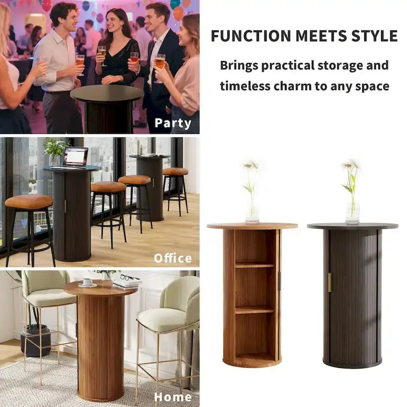 Petite table à manger Tambour avec étagère de rangement à trois niveaux, table de bar ronde haute de 36 pouces - N/A