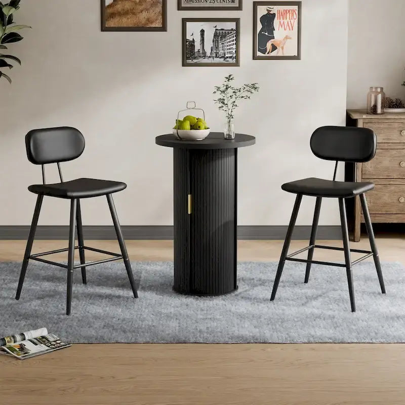 Petite table à manger Tambour avec étagère de rangement à trois niveaux, table de bar ronde haute de 36 pouces - N/A
