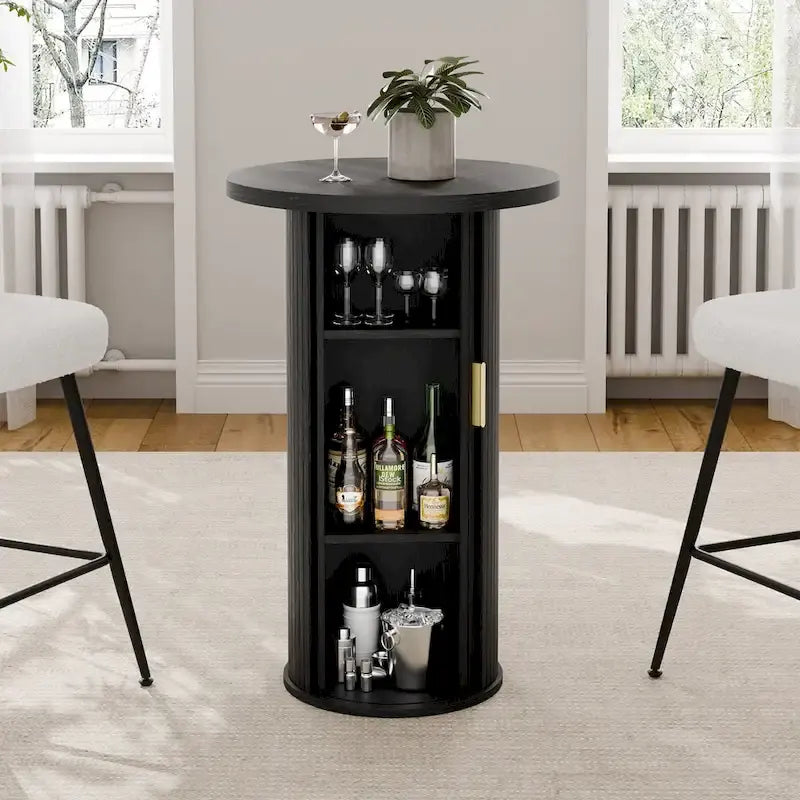 Petite table à manger Tambour avec étagère de rangement à trois niveaux, table de bar ronde haute de 36 pouces - N/A