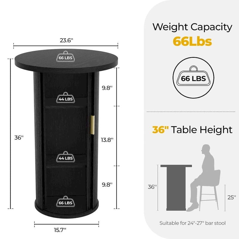 Petite table à manger Tambour avec étagère de rangement à trois niveaux, table de bar ronde haute de 36 pouces - N/A