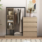 Armoire ouverte avec 4 tiroirs, 3 étagères et tringle à vêtements, armoire autoportante en bois pour chambre à coucher
